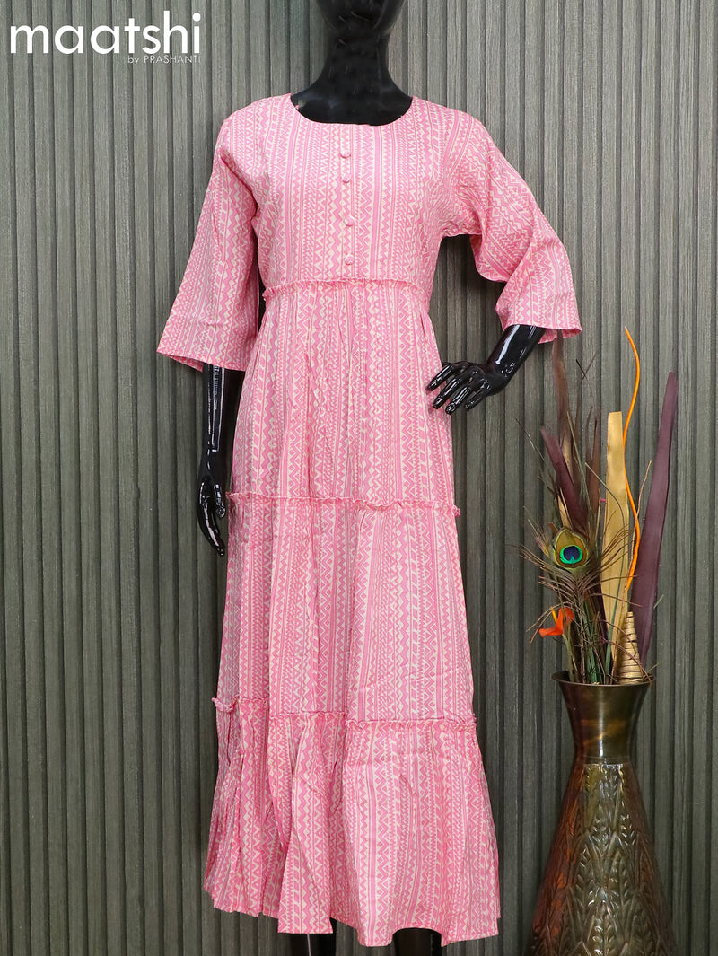 Ethnic Gowns | Full Flayer Gown Kurti Umbrella Cut Dark Pink | Freeup